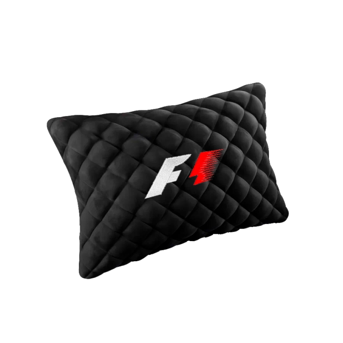 Подушки из алькантары Подушка из алькантары черная с вышивкой Formula1